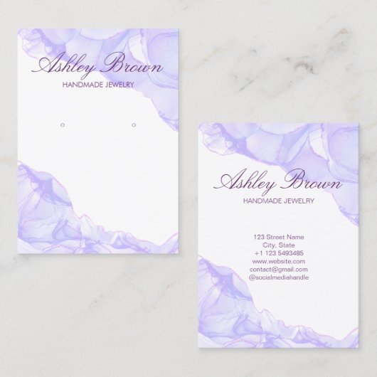 紫色の水彩手作りジュエリーイヤリングディスプレイ 名刺 (正面/裏面)