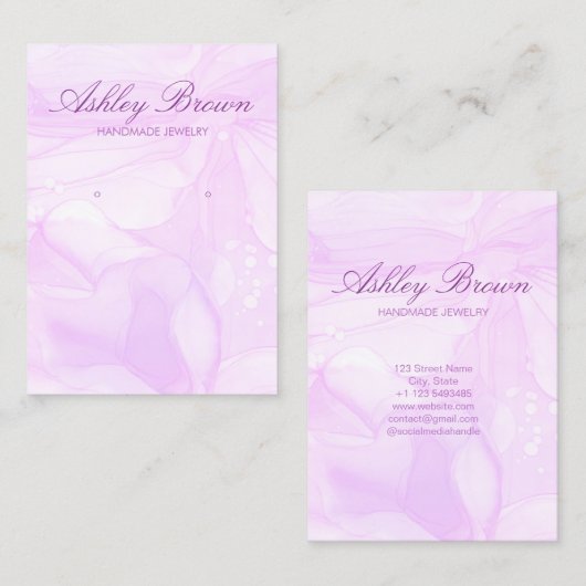 紫色の水彩手作りジュエリーイヤリングディスプレイ 名刺 (正面/裏面)