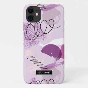 紫色の水彩抽象芸術模様モノグラム iPhone 11 ケース