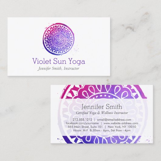 紫色の水彩曼荼羅ヨガとウェルネス 名刺 (正面/裏面)