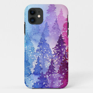 紫色の水彩樹木 iPhone 11 ケース
