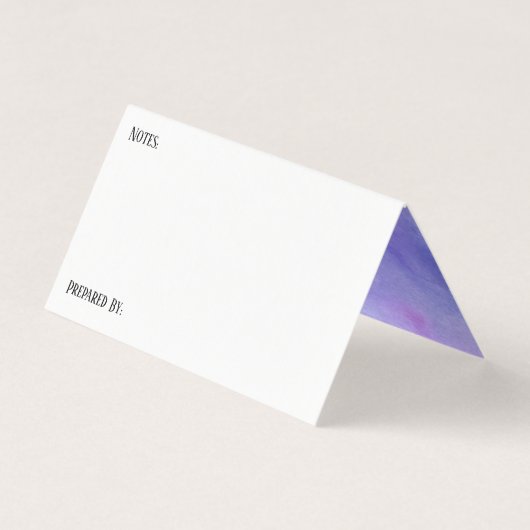 紫色の水彩洗浄内部レシピテントカード 名刺 (裏面)