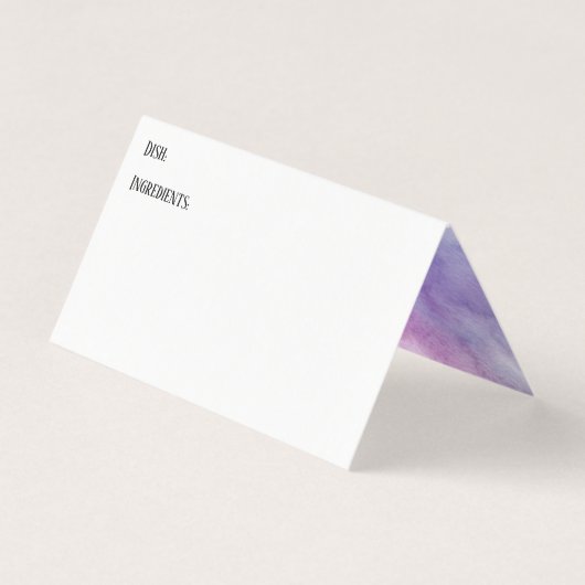 紫色の水彩洗浄内部レシピテントカード 名刺 (正面)