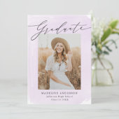 紫色の水彩洗浄4写真卒業 案内状 (スタンド正面)