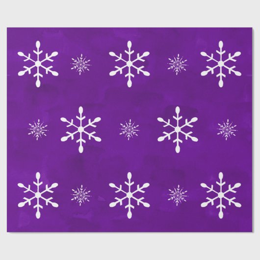 紫色の水彩画および白い雪片|のクリスマス ラッピングペーパー (フラット)