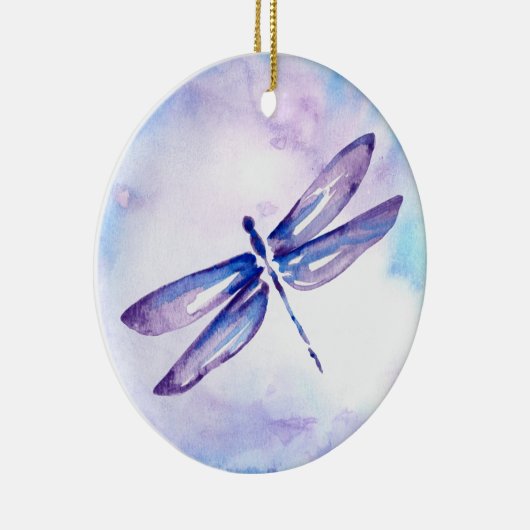 紫色の水彩画のトンボのクリスマスオーナメント セラミックオーナメント (右)