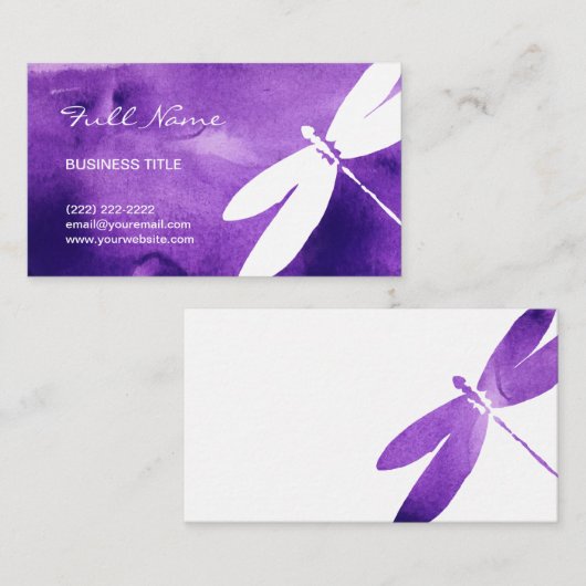 紫色の水彩画のトンボの名刺 名刺 (正面/裏面)
