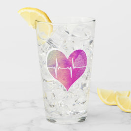 紫色の水彩画のハートEKG タンブラーグラス