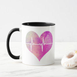 紫色の水彩画のハートEKG マグカップ