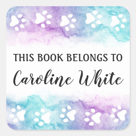 紫色の水彩画の印刷ブックラベル スクエアシール (正面)