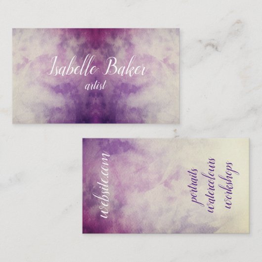 紫色の水彩画の名刺 名刺 (正面/裏面)