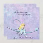 紫色の水彩画の結婚式招待状の青い妖精 招待状 (正面/裏面)