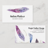 紫色の水彩画の羽のBohoの名刺 名刺 (正面/裏面)