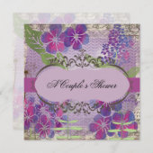 紫色の水彩画の花のカップルのシャワーの招待 招待状 (正面/裏面)