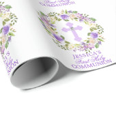 紫色の水彩画の花の女の子の最初聖餐式 ラッピングペーパー (ロールコーナー)