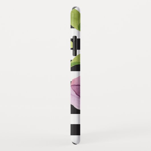 紫色の水彩画の花の黒のストライプパターン Case-Mate iPhoneケース (裏面/右)