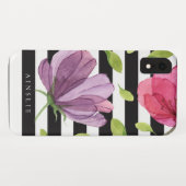 紫色の水彩画の花の黒のストライプパターン Case-Mate iPhoneケース (裏面(横))