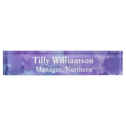 紫色の水彩画の芸術パターン デスクネームプレート (正面)