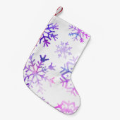 紫色の水彩画の雪片のクリスマスのデザイン スモールクリスマスストッキング (正面 (吊り時))