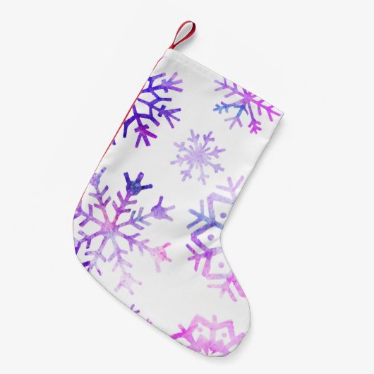 紫色の水彩画の雪片のクリスマスのデザイン スモールクリスマスストッキング (正面 (吊り時))