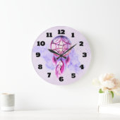 紫色の水彩画の（ばちゃばちゃ）跳ねるのピンクのDreamcatcher ラージ壁時計 (ホーム)