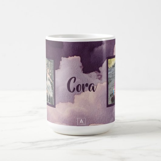 紫色の水彩画は2写真を曇らせます コーヒーマグカップ (中央)