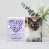 紫色の水彩画猫のハートペット写真の発表 案内状 (スタンド正面)