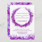 紫色の水彩画（ばちゃばちゃ）跳ねる結婚式招待状 招待状 (正面/裏面)
