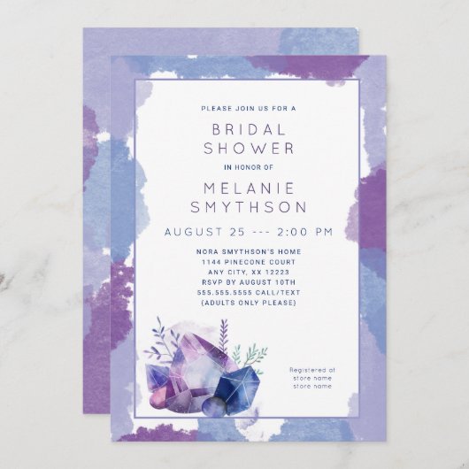 紫色の水彩結晶ブライダルシャワー3963 招待状 (正面/裏面)