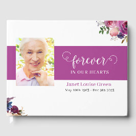 紫色の水彩花が咲いた葬式のゲストブック ゲストブック