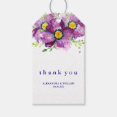 紫色の水彩花とグリッター結婚ズ ギフトタグ (正面)