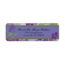 紫色の水彩花のカスタム住所 シール