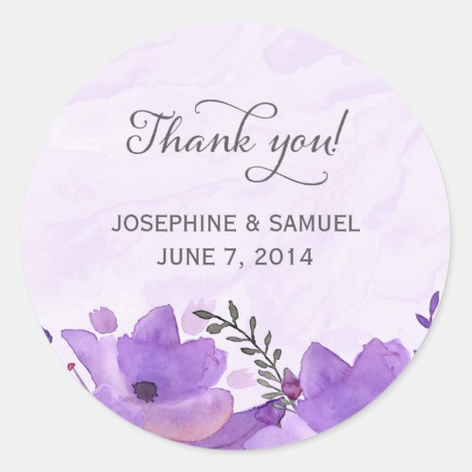 紫色の水彩花の丸シール ラウンドシール (正面)