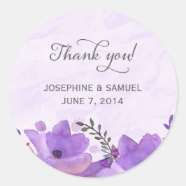 紫色の水彩花の丸シール ラウンドシール