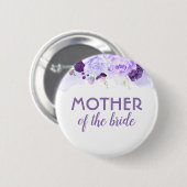 紫色の水彩花エレガントな結婚式 缶バッジ (正面&裏面)