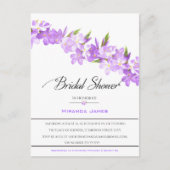 紫色の水彩花エレガントブライダルシャワー インビテーションポストカード (正面)