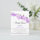 紫色の水彩花エレガントブライダルシャワー インビテーションポストカード (スタンド正面)