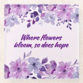 紫色の水彩花コースター ガラスコースター (正面)