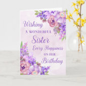 紫色の水彩花シスター誕生日カード カード (黄色い花)