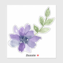 紫色の水彩花シール