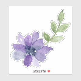 紫色の水彩花シール シール