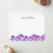 紫色の水彩花パーソナライズされた ノートカード (正面/裏面インサイチュ)