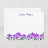 紫色の水彩花パーソナライズされた ノートカード (正面/裏面)