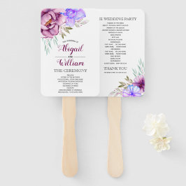 紫色の水彩花フローラ結婚式プログラム ハンドファン
