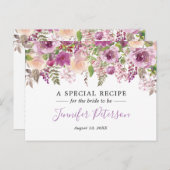 紫色の水彩花ブライダルシャワーレシピカード ポストカード (正面/裏面)