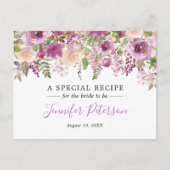 紫色の水彩花ブライダルシャワーレシピカード ポストカード (正面)