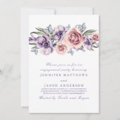 紫色の水彩花婚約パーティカード 招待状 (正面)