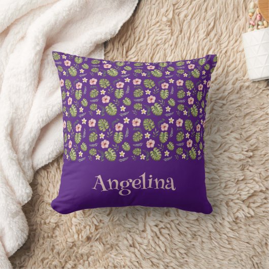 紫色の水彩花模様装飾用クッション クッション (ブランケット)