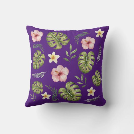 紫色の水彩花模様装飾用クッション クッション (裏面)
