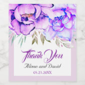 紫色の水彩花薄紫結婚フローラ ワインラベル (シングルラベル)